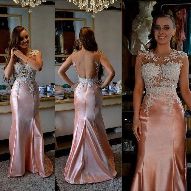 elegant open back mermaid rose gold charming prom dress, PD3487 Cotton unclassified dresses