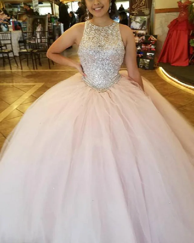 Siaoryne Beading Crystal Blush Pink Ball Gown Girls Sweet Sixteen Quinceanera Dresses Masquerade PL1104 Velvet unclassified dresses