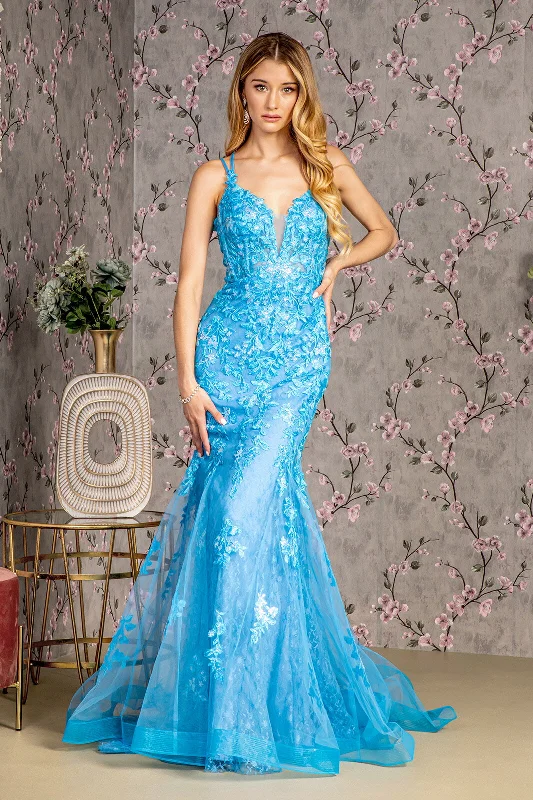 Floral Applique Sleeveless Mermaid Dress by GLS Gloria GL3333 Halter floral dresses