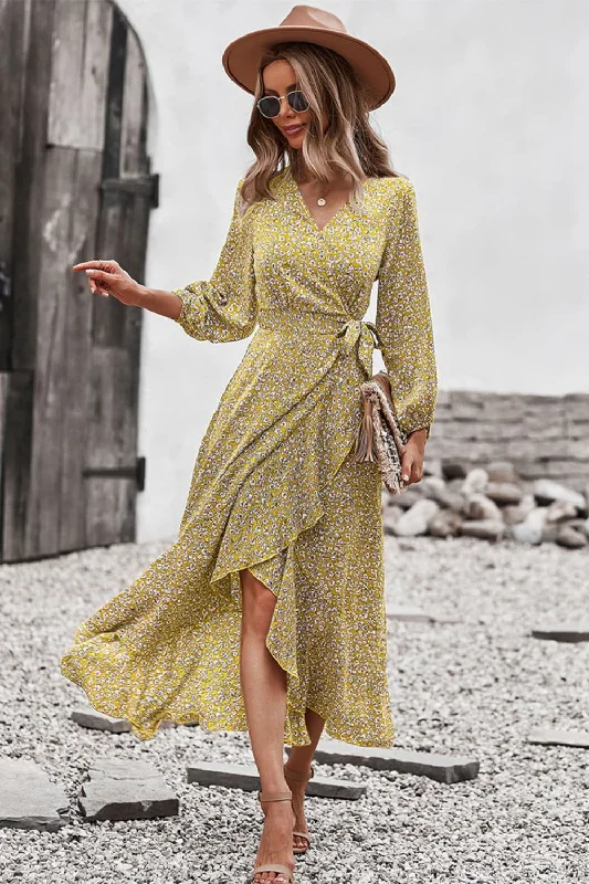 Floral Surplice Neck Long Sleeve Dress Boohoo floral dresses