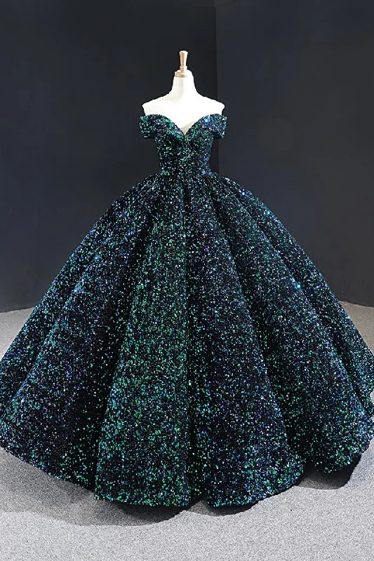 Glittering Dark Green Ball Gown - Floor Length Prom Dress, PD23022216 Preppy unclassified dresses