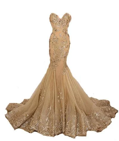 gold prom dress, gorgeous prom dress, mermaid prom gown, sweetheart prom dress, formal evening dress, BD151 Pastel unclassified dresses