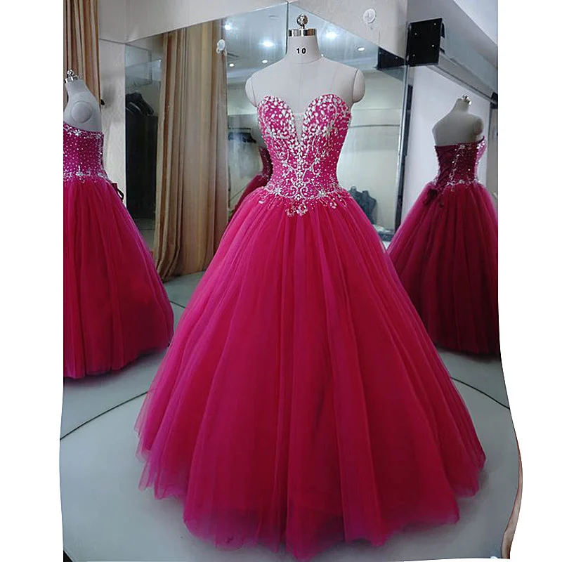 Gorgeous Fuchsia Crystal Prom Dresses ball Gown Sweet 16 Dress Quinceanera Gown Siaoryne LP1031 Printed unclassified dresses