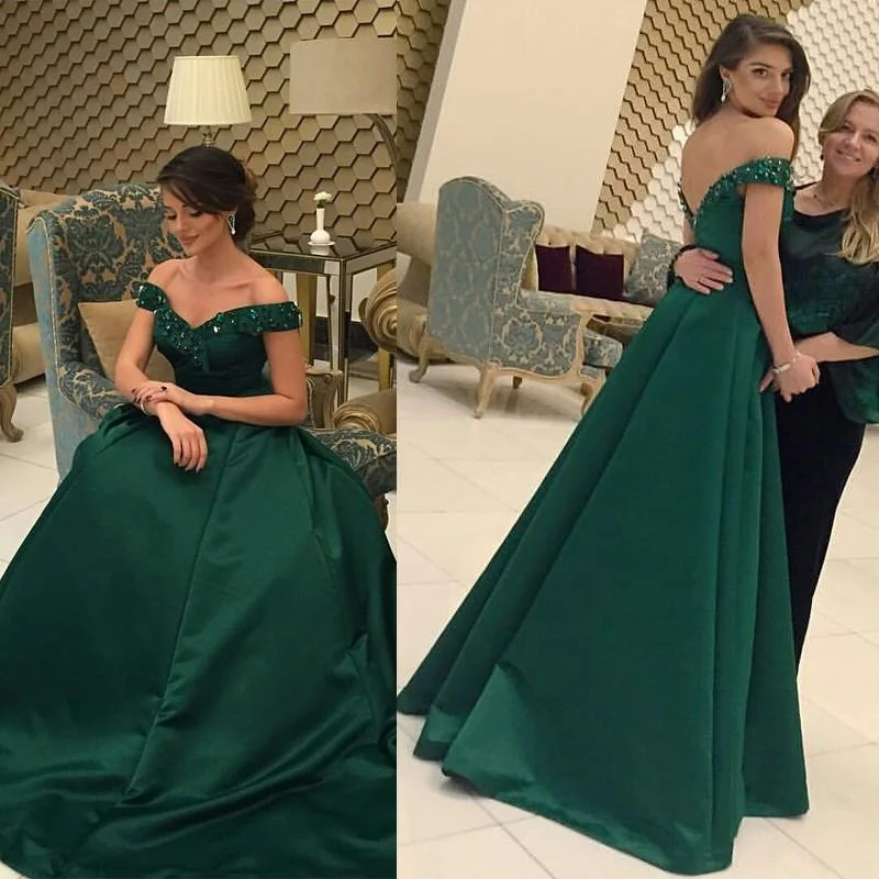 green prom dress, off shoulder prom dress, A-line prom dress, floor-length prom dress, formal evening gown, BD77 Women's unclassified dresses