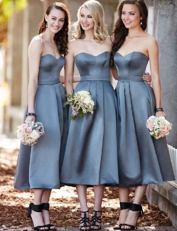 Grey Bridesmaid Dress, Sweetheart Bridesmaid Dress,High Waist Bridesmaid Dress,Sash Ruched Bridesmaid Dress,Satin Bridesmaid Dress, PD12 Gothic unclassified dresses