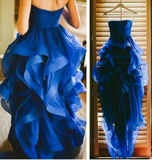 hi-lo prom dress, strapless prom dress, royal blue prom dress, charming prom dress,A-line evening gown, BD70 Winter unclassified dresses