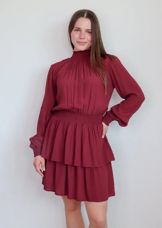 High Neck Smocked Dress—Wine **FINAL SALE** Everyday wear unclassified dresses