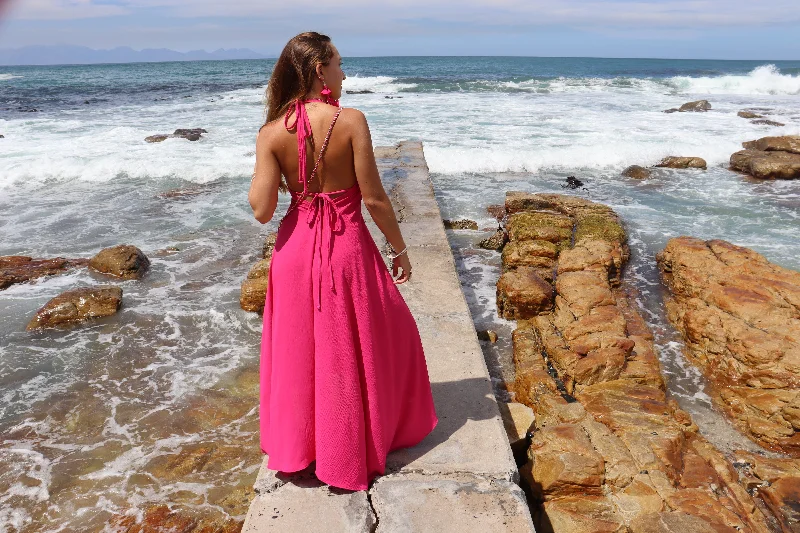 Hot Pink Halter dress Bright color unclassified dresses