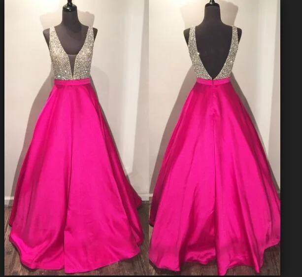 hot pink prom dress, beaded prom Dress, A-line prom dress, charming prom dress, satin prom dress, BD392 Halter unclassified dresses