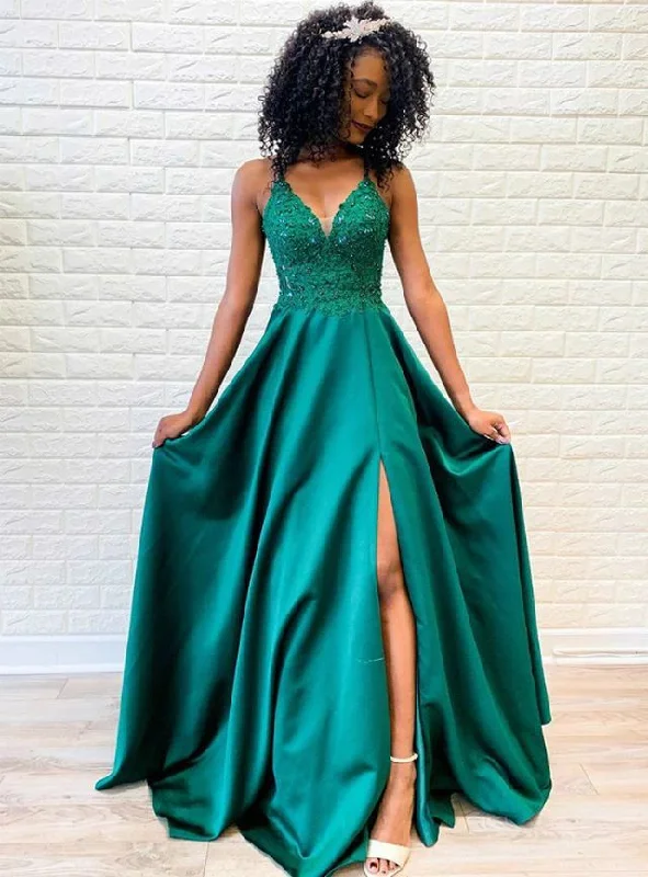 Hunter Green Sweetheart A-Line Prom Dress with Side Slit, PD23030144 Monochrome unclassified dresses