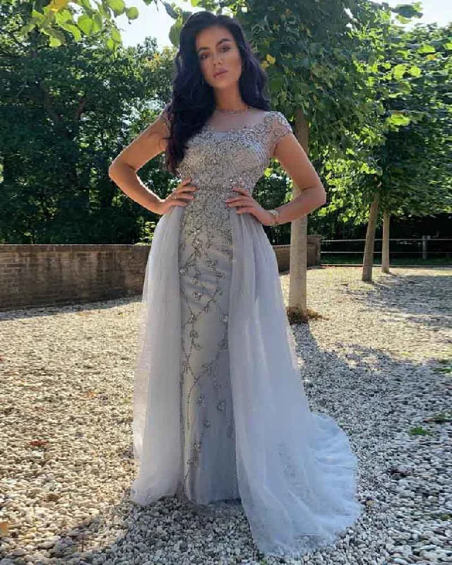 In Stock Fast Shipping Silver Gray Heavy Beading Stones Senior Prom Evening Dress Girls Pageant Gown PL4152 Office unclassified dresses