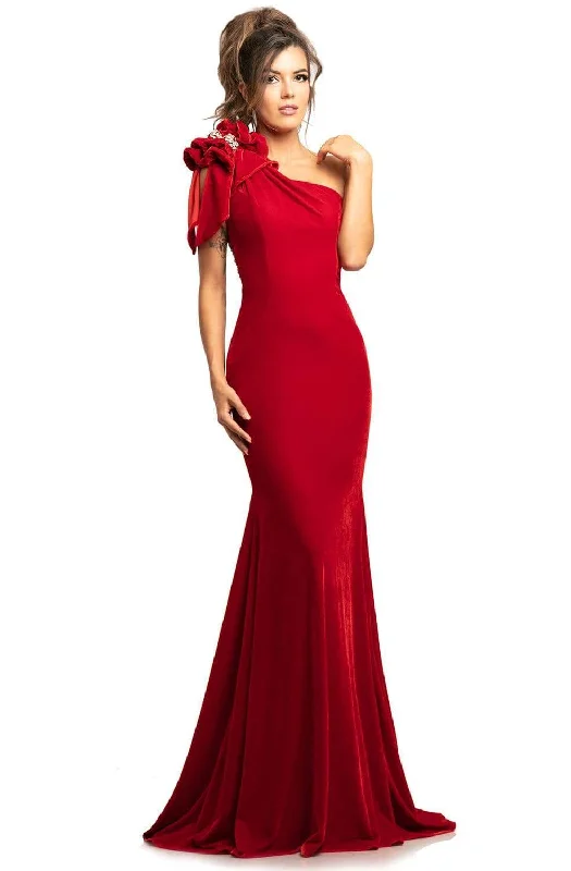 Johnathan Kayne - 2055 Ruffled One-Shoulder Trumpet Dress Short unclassified dresses