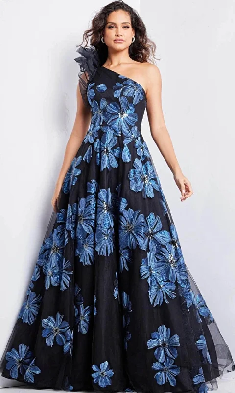 Jovani 36717 - One Shoulder Floral Evening Gown Elegant floral dresses