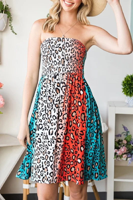 Leopard Print Smocked Strapless Dress Edgy floral dresses