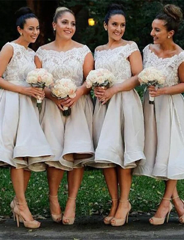 Light Grey Bridesmaid Dress, Off-shoulder Bridesmaid Dress, Knee-length Bridesmaid Dress, Organza Bridesmaid Dress, Charming Bridesmaid Dress, PD05 Discounted unclassified dresses