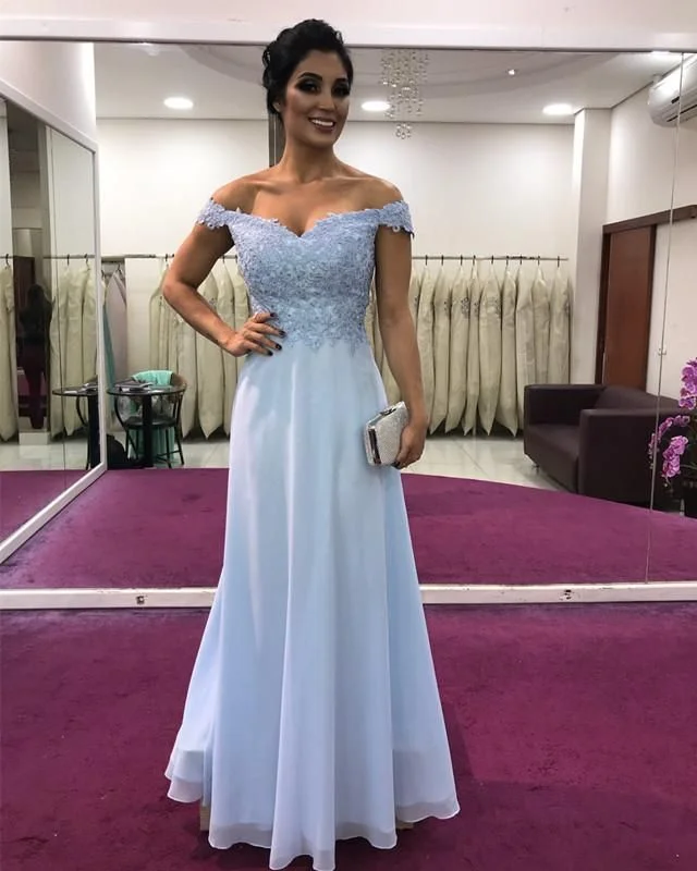 Light Sky Blue Off-the-Shoulder Sweetheart Chiffon A-Line Prom Dress, PD23060112 Affordable unclassified dresses