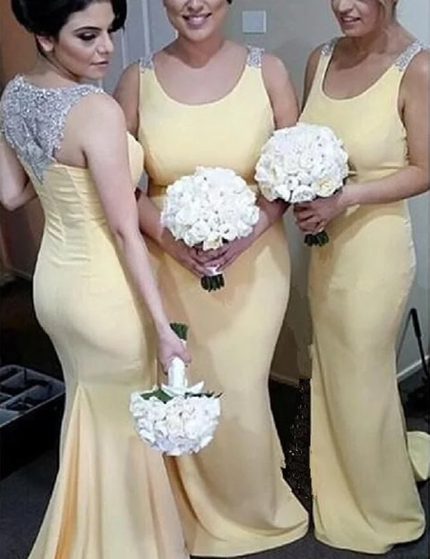 Light Yellow Bridesmaid Dress, Sweep Train Bridesmaid Dress,Mermaid Bridesmaid Dress, Beading Bridesmaid Dress, Sexy Bridesmaid Dress, PD07 Bodycon unclassified dresses