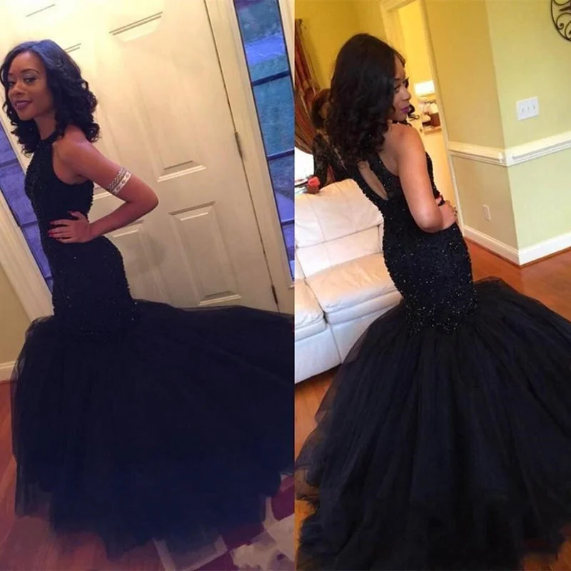 LP 5587 halter Mermaid Beading Prom Dress Black Sexy formal Evening Gown Beach unclassified dresses