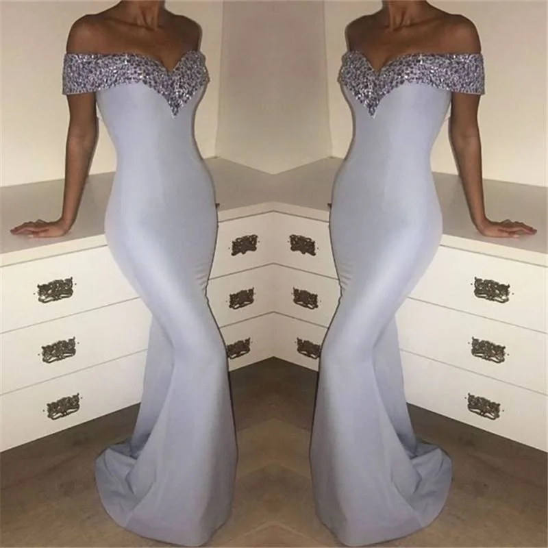 LP1021 Off the Shoulder Mermaid Satin evening Dresses 2018 Formal Gown with Beading Vestido De Festa Gothic unclassified dresses