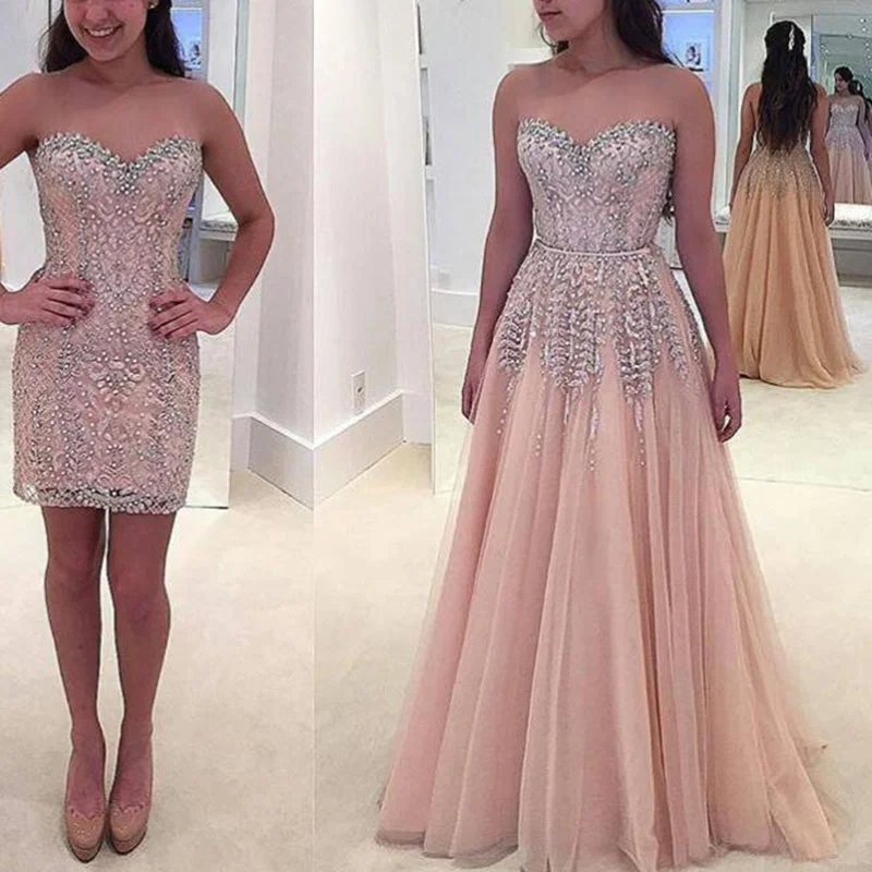 LP3362 Sweetheart Beading Two Pieces Prom Dress 2018 one Dress Two Style Attachable Train Formal Gown 2018 Embroidered unclassified dresses