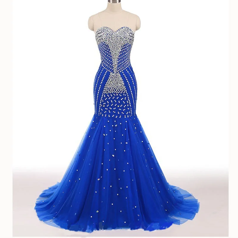 LP5518 Bling Bling Royal Blue Luxury Heavy Beading Prom Dress Mermaid Pageant Gown Sweetheart Formal Evening Dresses 2018 Fashionable unclassified dresses