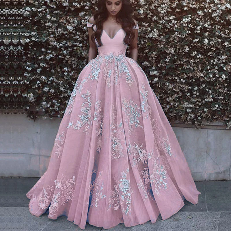 LP6354 Ball Gown Off the Shoulder Pink/Ivory Prom Dress 2018 ,Girls Formal Gown with pocket Pageant Gown Velvet unclassified dresses