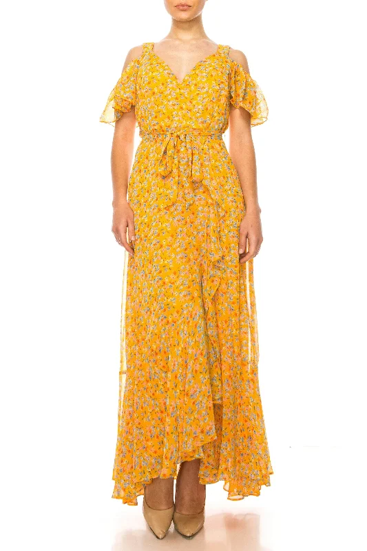 Maison Tara 92034M - Floral Faux Wrap Dress Brunch floral dresses