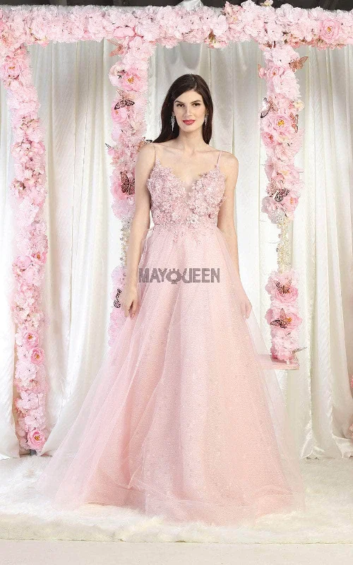 May Queen RQ8024 - Floral Appliqued Gown Formal floral dresses