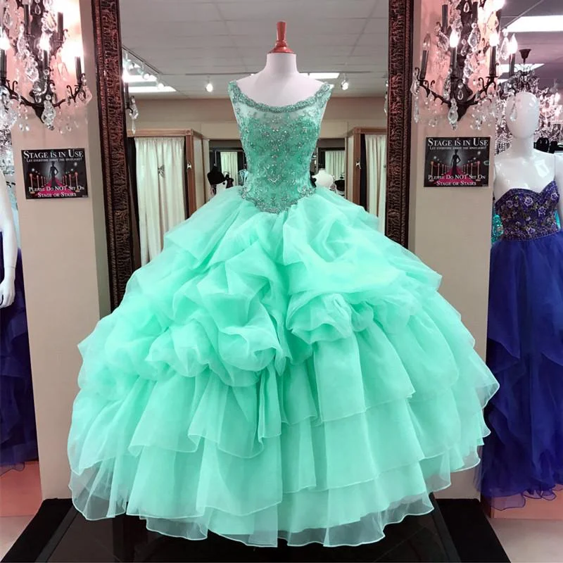 Mint Scoop Neck Ball Gown Quinceanera Dress Sweet 16 Dresses with Beading 2018 Debutante Gown Plus size unclassified dresses