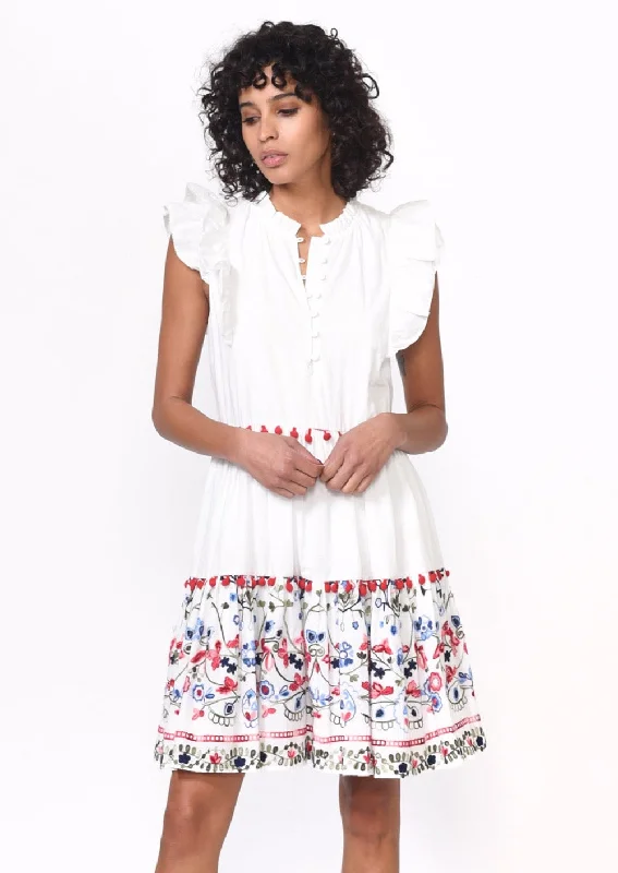 Nalia Embroidered Poplin Tiered Dress Ruched unclassified dresses