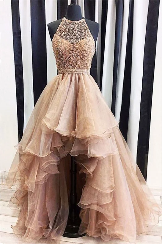 new arrive A-line beaded light brown hi-lo prom dress, PD5217 Travel unclassified dresses