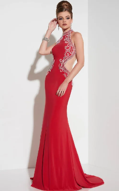 Panoply - Rhinestone Accented Halter Cutout Trumpet Dress 14794SC Club unclassified dresses