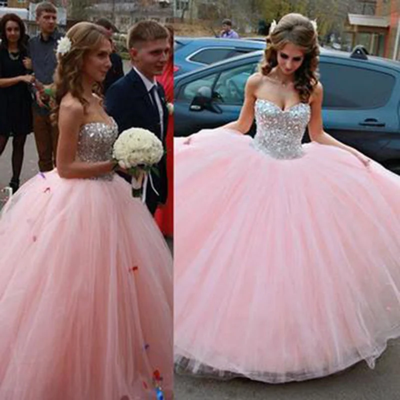 Pink Ball Gown Quinceanera Dress Sweetheart with Beading Crystal,sweet 16 dresses Tulle unclassified dresses