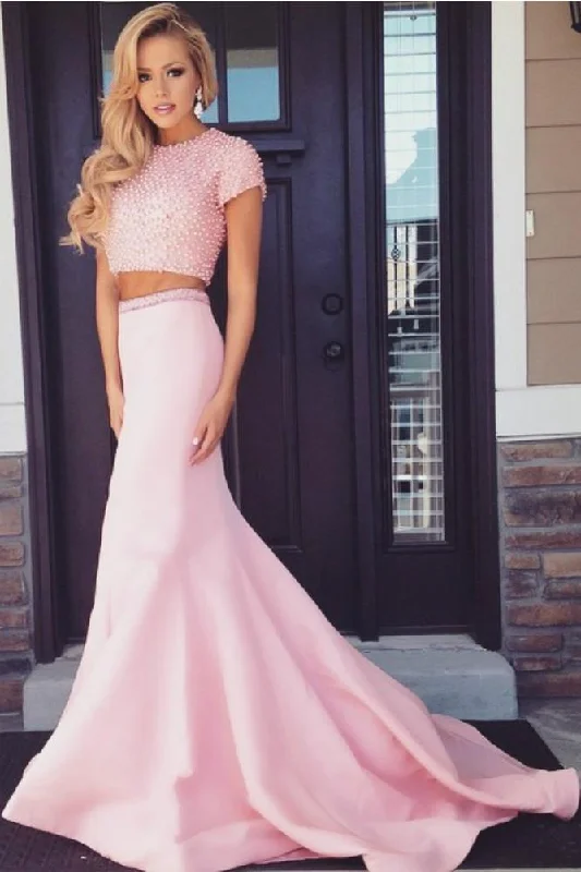 Pink Satin Beaded Two-Piece Prom Dress, PD2303028 Lounge unclassified dresses