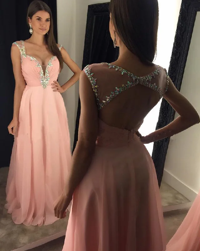 Pink Sweetheart A-Line Chiffon Prom Dress with Beaded Backless, PD23052410 Short unclassified dresses