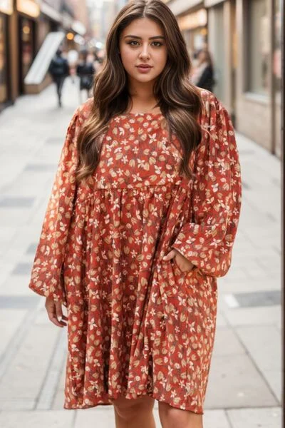 Plus Size Floral Round Neck Dress Graduation floral dresses