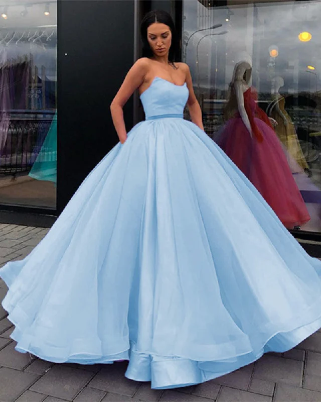 Princess Strapless Light Sky Blue Ball Gown Organza with Satin Quinceanera Dress Sweet 15 /16 Dresses for Girls Birthday Debutante Dress PL01229 Club unclassified dresses