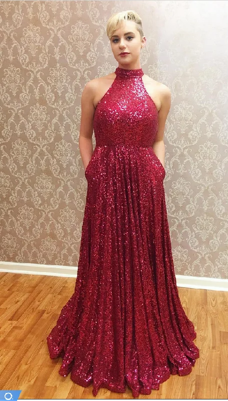 Red Jewel Sequence A-Line Prom Dress, PD23030515 Discounted unclassified dresses