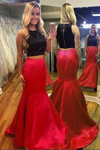 Red Mermaid Two-Piece Sleeveless Prom Dress with Sweep Train, PD2303042 Cotton unclassified dresses