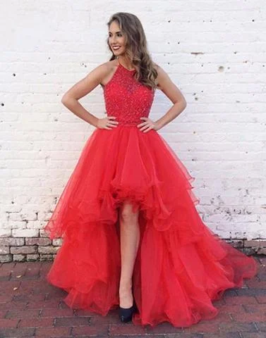 red prom dress, hi-lo prom dress, prom dress, A-line prom dress, prom gown, BD2641 Engagement unclassified dresses