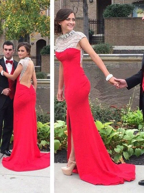 red prom dress, side slit prom dress, formal prom gown, backless prom dress, evening dress, BD269 Best-selling unclassified dresses