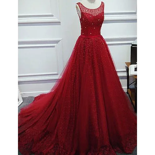 Red Scoop Neck Ball Gown Beaded Prom Dress Formal Gowns New Budget-friendly unclassified dresses