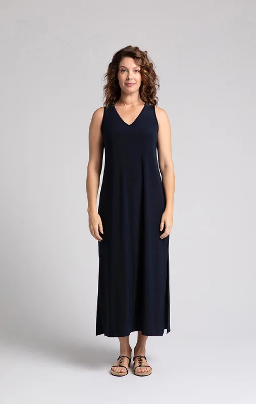 Reversible Slit Tank Dress, Navy A-line Tank Dress