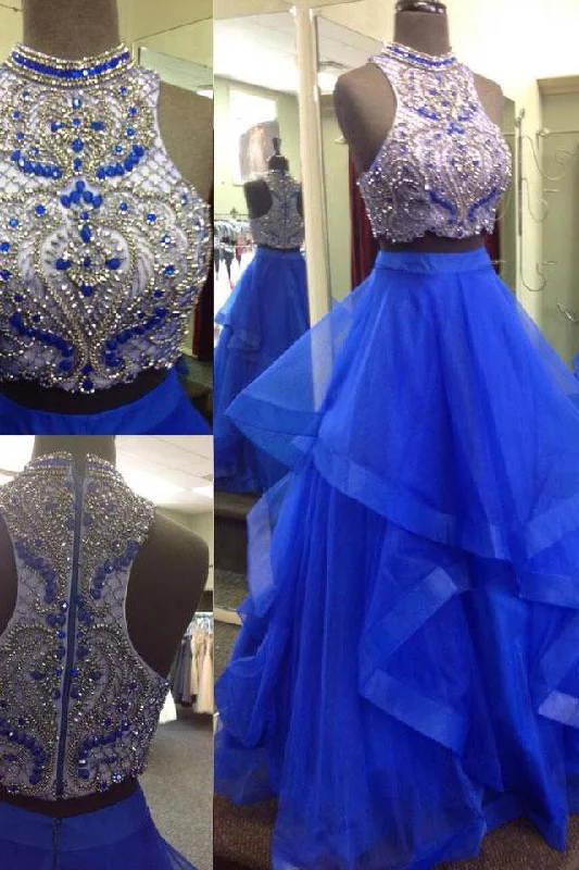 Royal Blue Beaded Two Piece Ball Gown Top Prom Dress, PD2302227 Smocked unclassified dresses