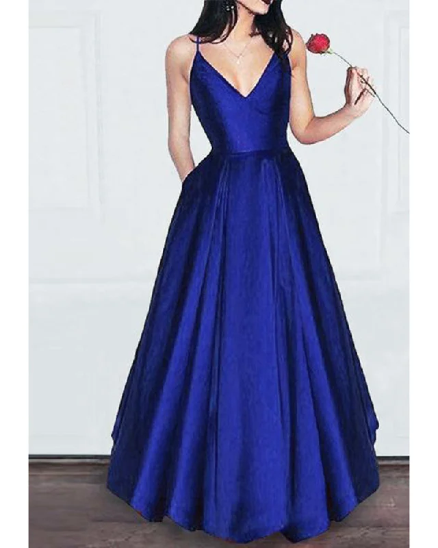 Royal Blue/Red Satin A Line  Girls Prom Dress with Spaghetti Straps vestidos de niña Long sleeve unclassified dresses