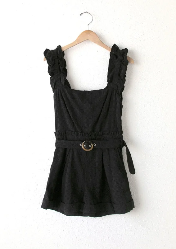 Sandi Embroidered Eyelet Scrunchie Strap Romper- Black Bodycon unclassified dresses