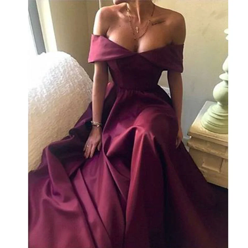 Sexy Off the Shoulder Red Wine Prom Dress Women Formal  A Line Evening Dresses Vestido De Festa 2018 Discounted unclassified dresses