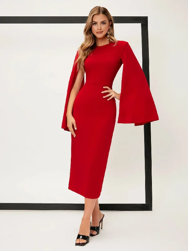 SHEIN Belle Solid Cloak Sleeve Split Back Dress High-end unclassified dresses