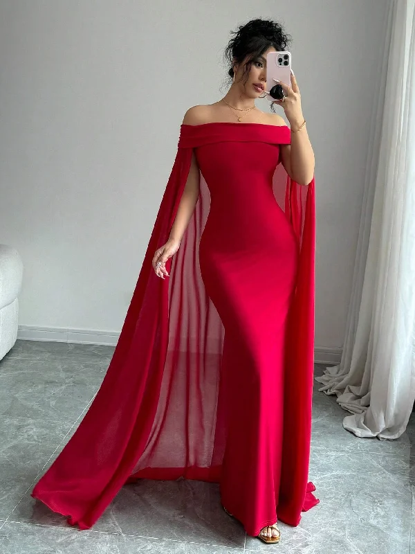 SHEIN Privé Christmas Red Elegant Sexy Off Shoulder Cinched Waist Mermaid Dress Engagement unclassified dresses