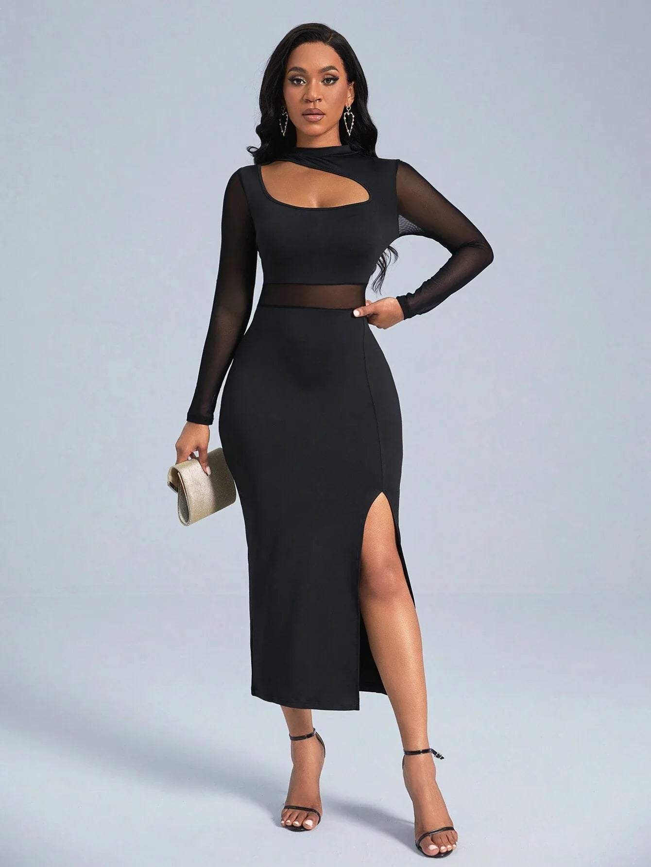 SHEIN Slayr Cut Out Front Contrast Mesh Split Thigh Dress Formal unclassified dresses